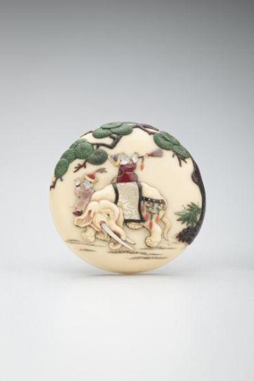 Netsuke: Two boys with an elephant