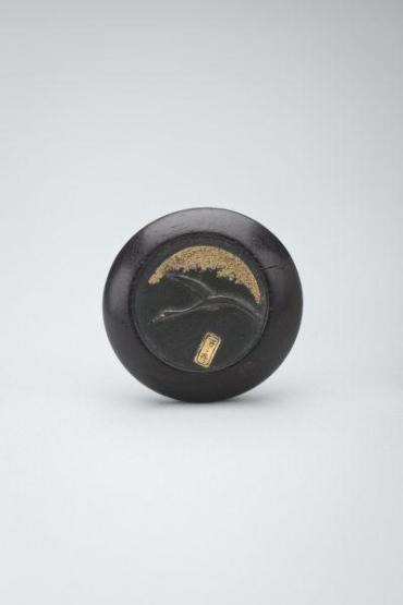 Netsuke: Goose flying over moon