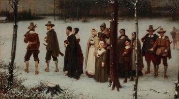 Early Pilgrims of New England Going to Worship