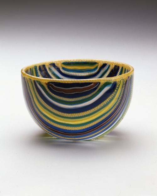 Striped Mosaic Glass Bowl with Reticella Rim