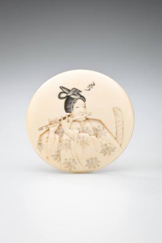 Netsuke: young nobleman playing a flute