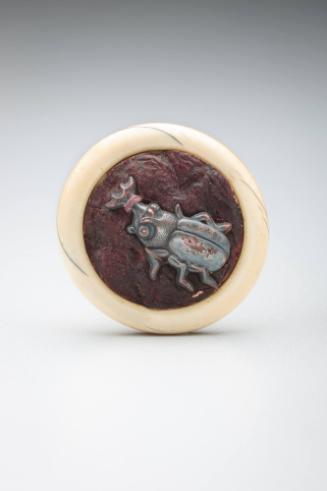 Netsuke:  silver beetle on a mushroom