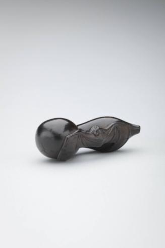 Netsuke:  double gourd with bat attached