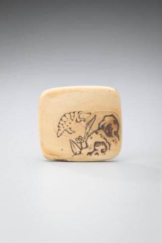 Netsuke: rocks, Omodaka plant, and tortoise