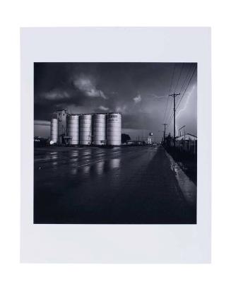 Grain Elevator and Lightning Flash, La Mesa, Texas
