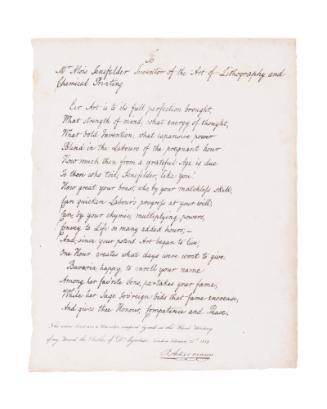 Verses Dedicated to Mr. Alois Senefelder (from Collections de plusieurs essais en Dessins et Gravures)