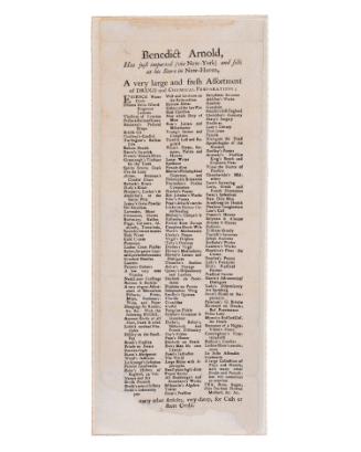 Broadside.  "Benedict Arnold has just Imported and sells at his store in New Haven, etc."