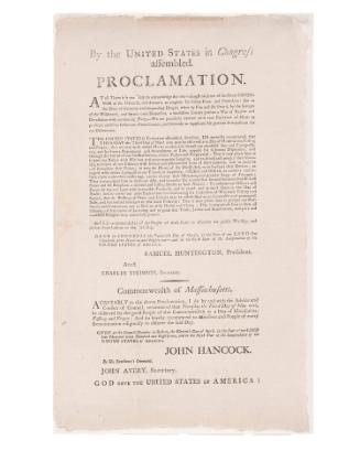 Broadside.  "Proclamation by the U.S. in Congress Assembled".