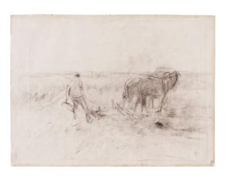 Man Plowing with Two Horses. Verso: Shepherd and Sheep among Trees