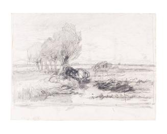 Landscape with a Stream and Cows. Verso: Sketch with two figures  (Lugt 143)