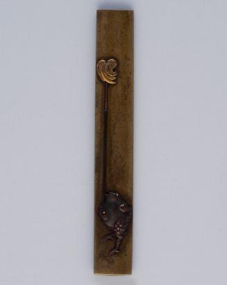 Kozuka: (front) Frog as a Fireman in a Festival Drill; (back) inscription with seal