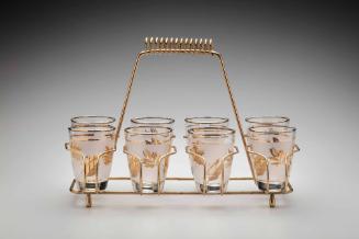 Beverage Tumblers with Golden Foliage Pattern; Caddy