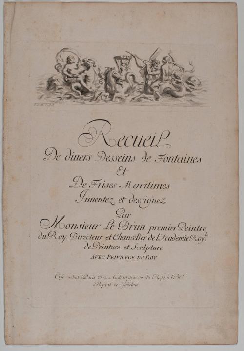 Title page: Recueil de divers Desseins de Fontaines et de Frises Maritimes  (1 of 20 folio sheets)