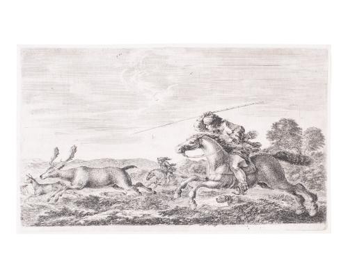 (A doe and two fauns chased by two hunters) from Animal Hunts