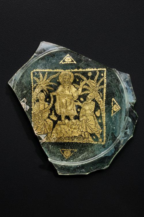 Fragment of a shallow bowl: Christ giving the law to Sts. Peter and Paul