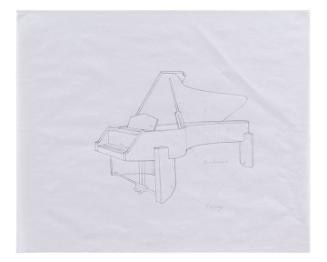 Preparatory Drawing for Steinway Concert Grand Piano and Bench: Schematic view of piano only, from side