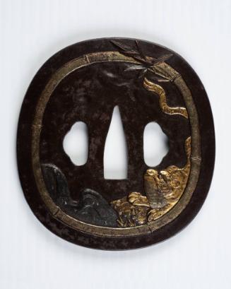 Sword Guard (Tsuba):  (front) Bamboo, Waterfall, and Tiger; (back) Bamboo Motif