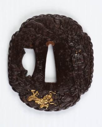 Sword Guard (Tsuba): Fudo (Acala the Immovable) and a Dragon near Waterfall
