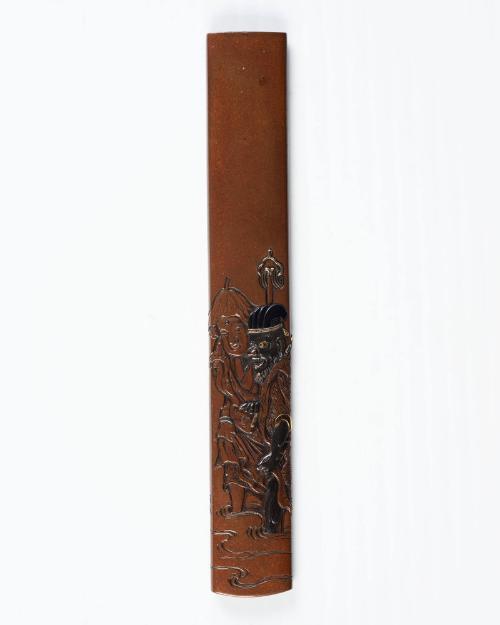 Kozuka: (front) Emma-O with Buddhist Advocate; (back) heavily textured surface