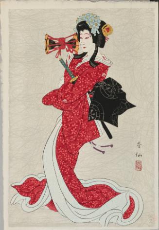 Bando Shucho III as Lady Shizuka, from “Creative Prints, Collection of Portraits by Shunsen” 
