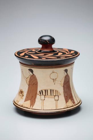 Container (Pyxis) with Women Juggling Apples