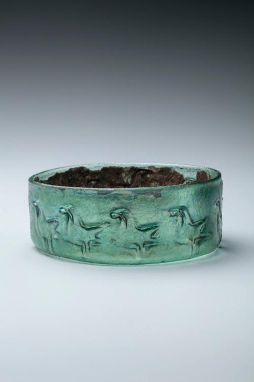 Green Glass Bowl With Bird Decoration   
