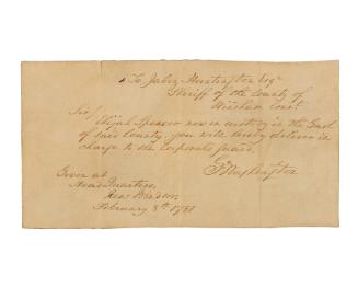 Note written and signed by George Washington - An order for release of a soldier