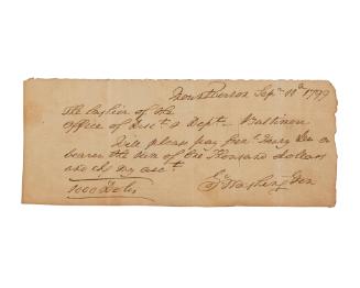 Note written and signed by G. Washington - An order for payment to Genl. Henry Lee