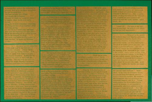 Untitled (Horizontal gold text on green, "It chanced that several fine Broadway's...")