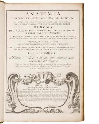 Two anatomy books bound together: Anatomia per uso et intelligenza… and Anatomie der unterlicke
