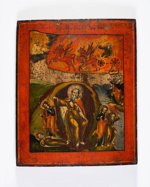 Icon with The Fiery Ascension of the Holy Prophet Elijah