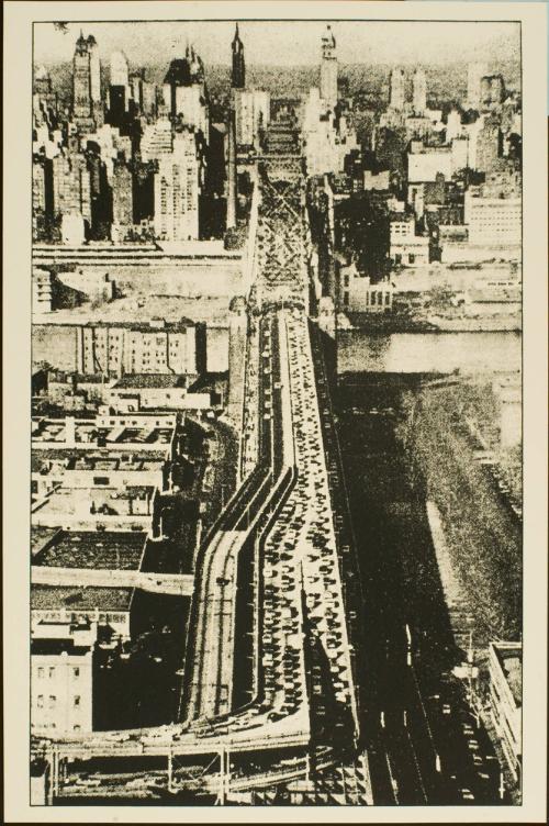 Untitled (Blurry bridge scene in black on cream)